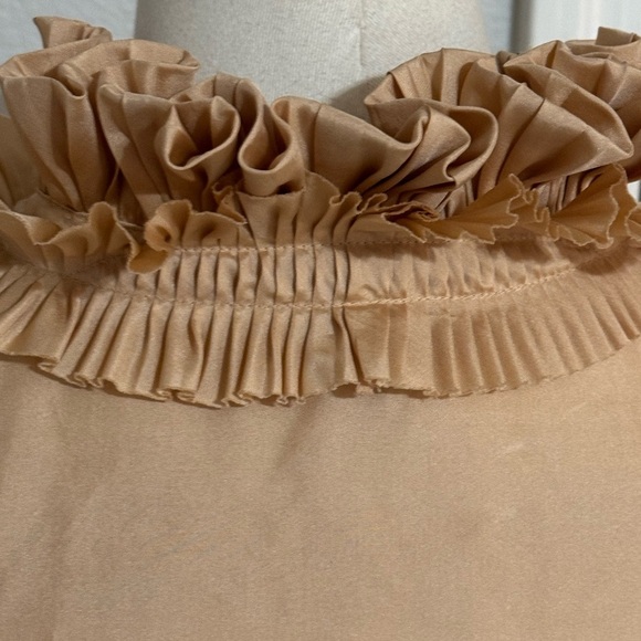 J.‎ CREW 10% Silk Tan Gold Ruffled Sleeveless Top Business Party Work Size 4 - Picture 5 of 9